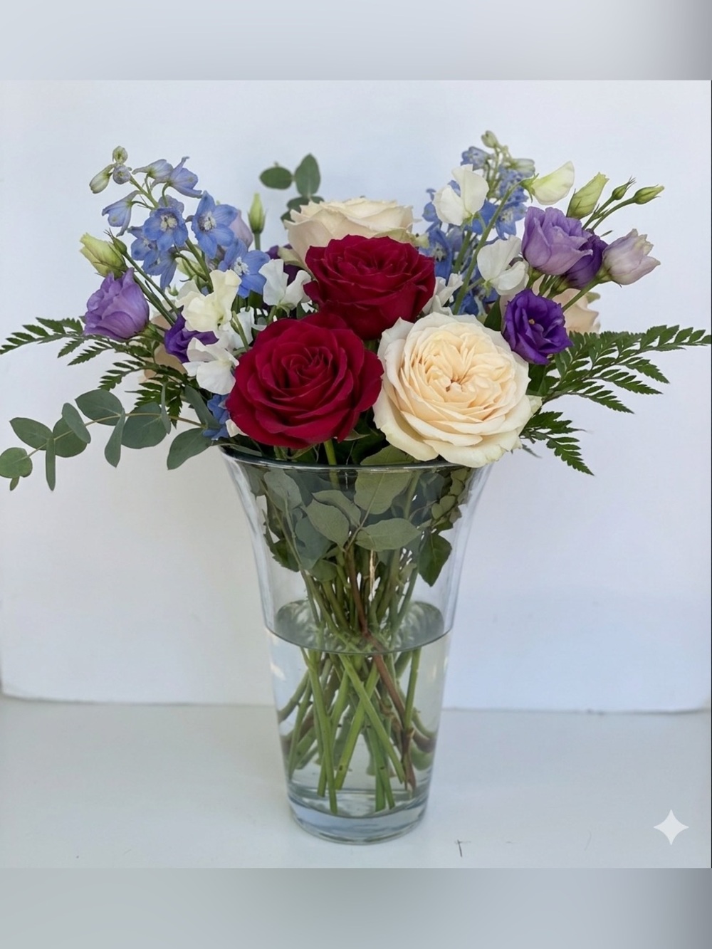 Large Heavy Clear Glass Flared Trumpet Vase 12”x8”x4”